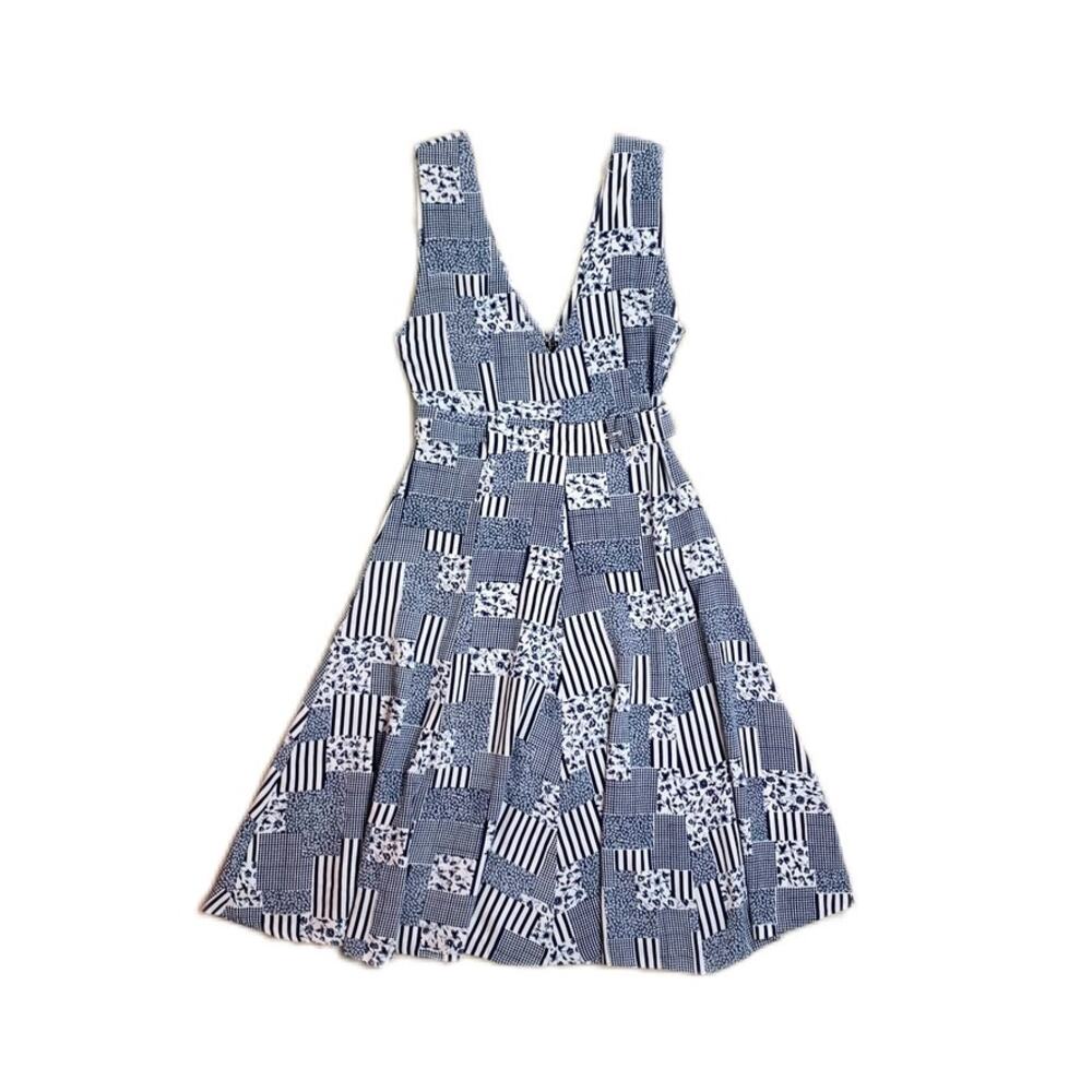 Vintage Delftware Summer Patchwork Blue White Museum Sleeveless Dress